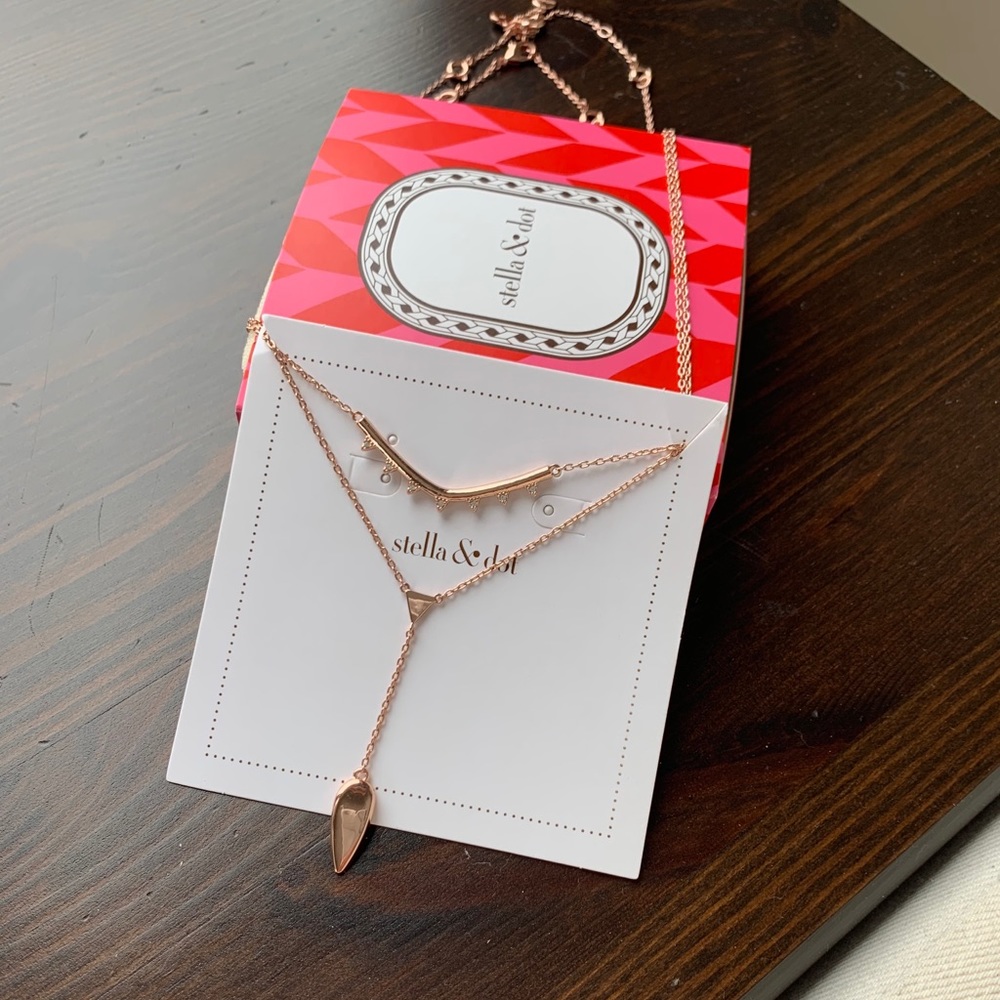 Stella & Dot Tiered Lariat Necklace- Rose Gold